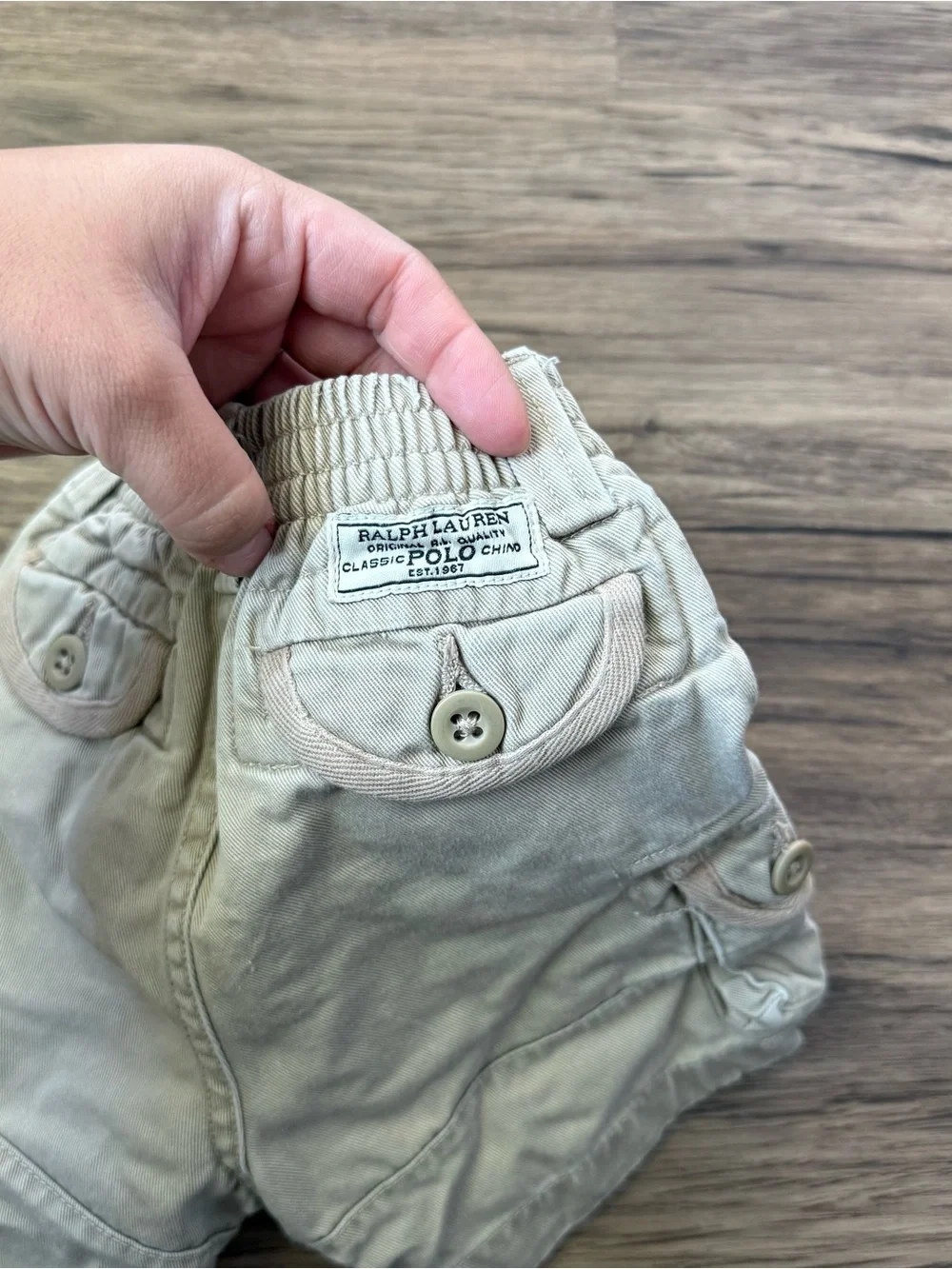 Polo Ralph Lauren Toddler Khaki Chino Cargo Shorts Elastic Waist Beige 18 Months